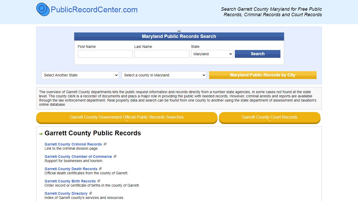 Garrett County Maryland Free Public Records - Court ...